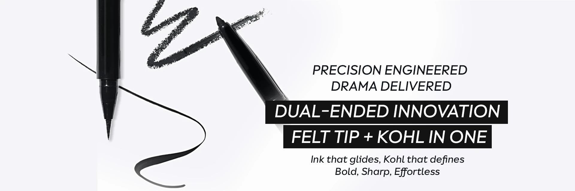 Dual-ended waterproof eyeliner with a precision felt tip and creamy kohl pencil for bold, long-lasting eye looks.