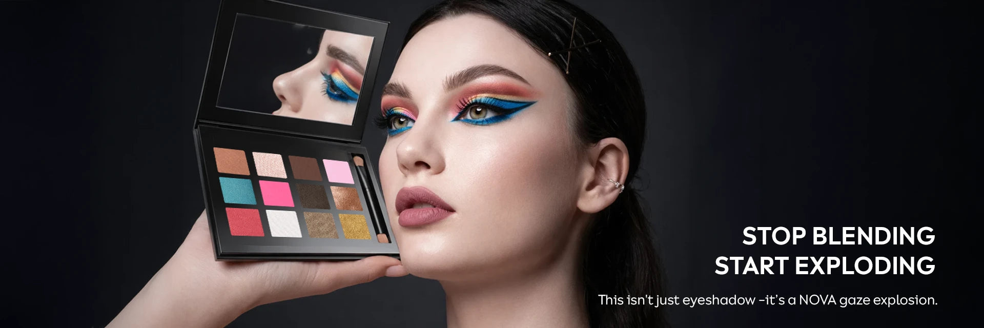Professional eyeshadow palette with highly pigmented matte and shimmer shades for bold eye makeup looks.