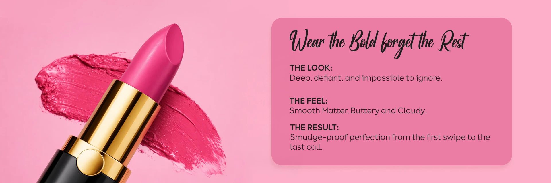right pink creamy matte lipstick with rich color payoff, buttery texture, and smudge-proof long-lasting wear for bold lip looks.
