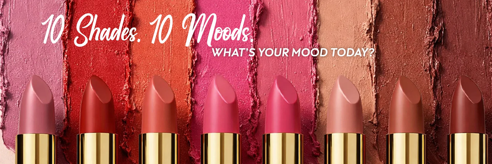 Born18 10 Shades 10 Moods lipstick collection in pink, red, nude and brown tones