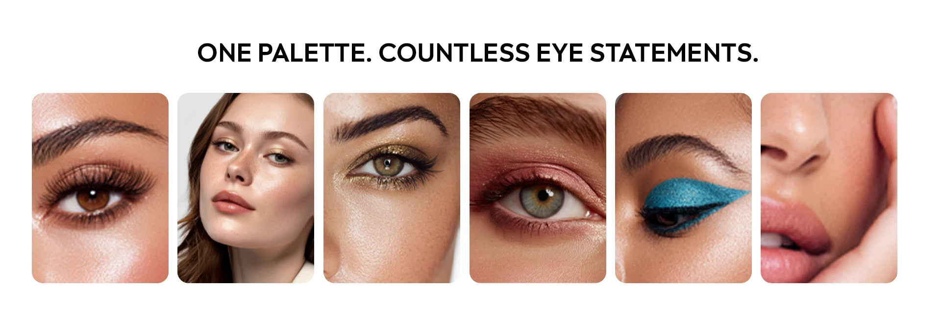 Highly pigmented eyeshadow palette featuring neutral, shimmer, smoky, and colorful eye makeup looks for every style.